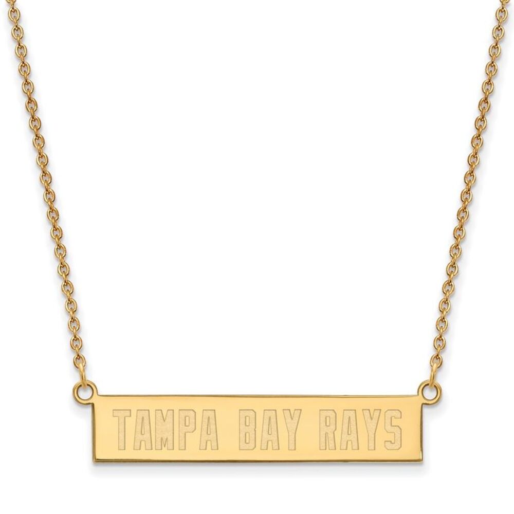 14K Gold Plated S.S. MLB Tampa Bay Rays Small Bar Necklace, 18 Inch
